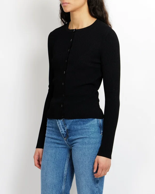 Alexander McQueen Black Ribbed Long-Sleeved Cardigan Size M (UK 10) in Black from Sellier