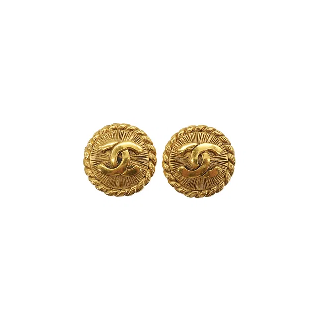 Chanel Vintage Earrings Round Cocomark Gold Accessory in Gold from Luxury Promise