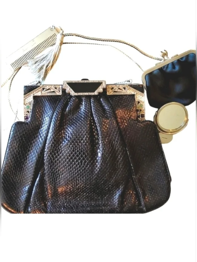 Judith Leiber Reptile Leather Bag Crystal Embellished Top Vintage in black Leather from Poshmark, photo 1 of 1
