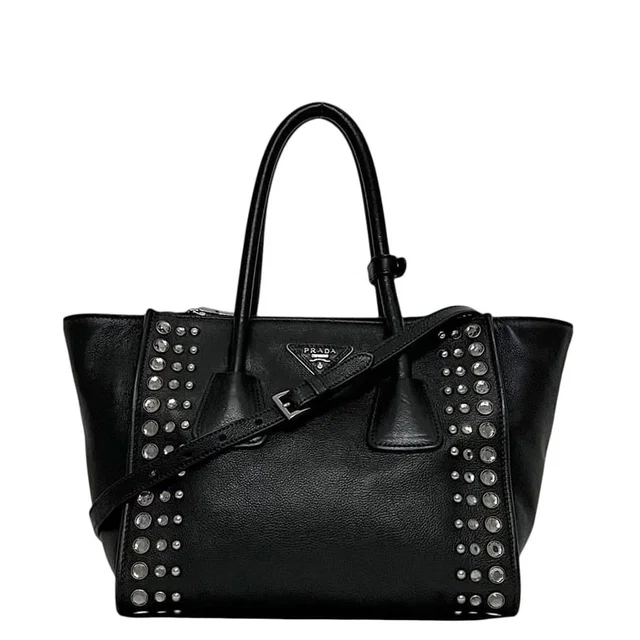 Prada 2-Way Black Nero Leather Glace Calfskin Studs 231 Shoulder Bag in Black Calfskin from The Reluxe