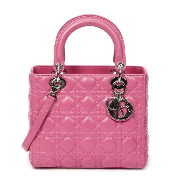 Lady Dior Zip Pink Kanji Lambskin Leather Handbag in Pink Lambskin from The Reluxe