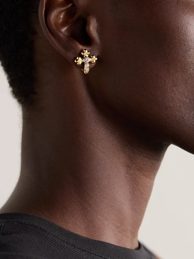 UNIFORM OBJECT Cross 18-karat gold diamond earrings in Metallic, photo 2 of 2 from NET-A-PORTER (Canada)