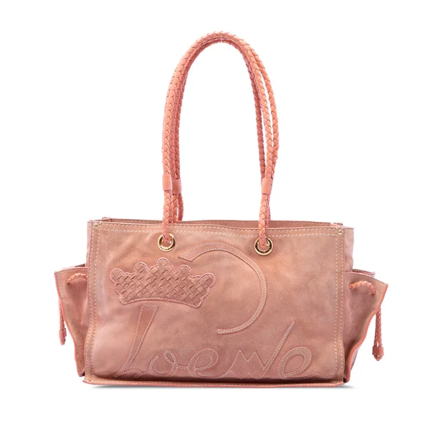 Pink LOEWE Suede Crown Logo Shopper Tote in Pink Suede from Designer Revival, photo 1 of 1