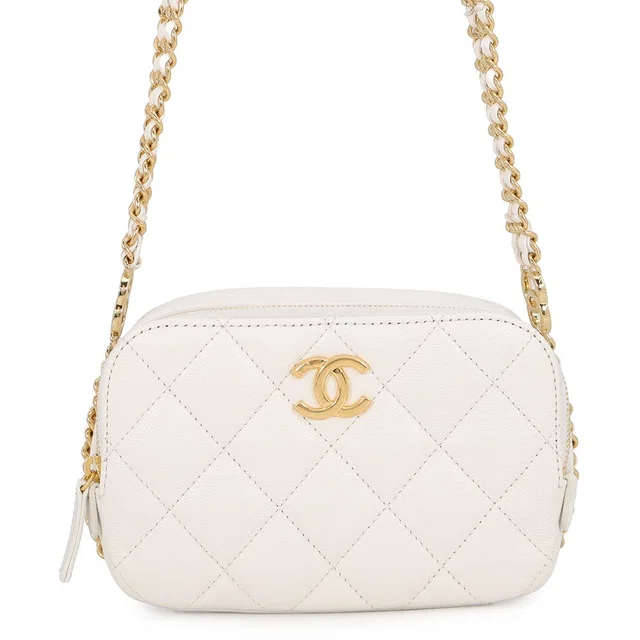 Chanel Matelasse ChainShoulder camera bag White Caviar Leather in White Caviar leather from GALLERY RARE