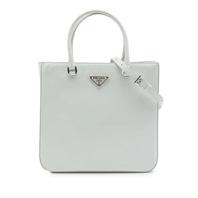 White Prada Medium Spazzolato Leather Satchel in White Leather from Designer Revival