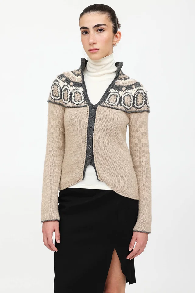 Brunello Cucinelli Knit Pattern Cardigan in Silk from VSP Consignment