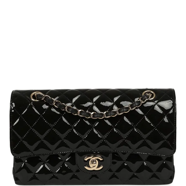 Chanel Medium Classic Double Flap Bag Black Patent Light Gold Hardware in Black Patent leather from Madison Avenue Couture