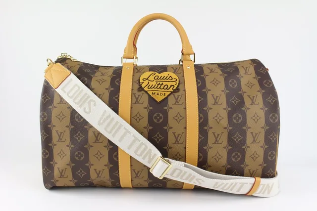Louis Vuitton Virgil Abloh Nigo LV2 Reverse Monogram Stripe Keepall Bandouliere 126L in Canvas from Bagriculture