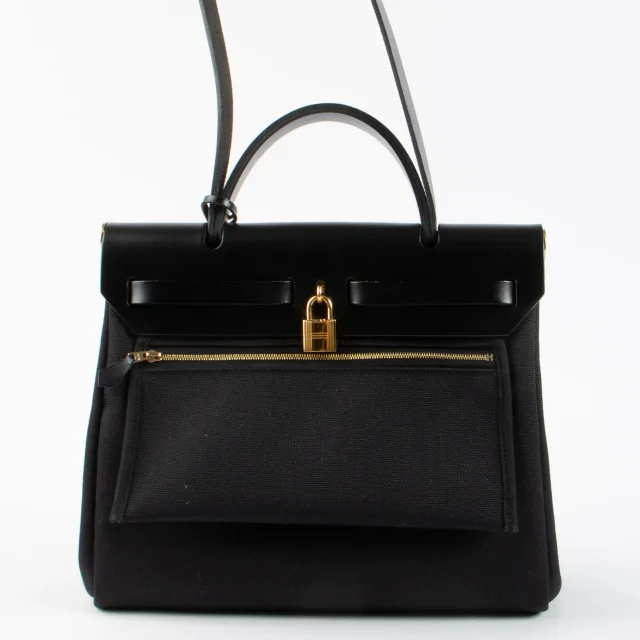 Hermès Herbag Zip 31 Black Toile Militaire/Hunter GHW in Black Canvas from Labellov, photo 4 of 8