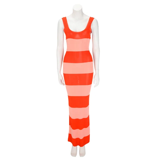 Zimmermann Viscose Striped Tank Midi Dress 0 in Pink & Red from Blue Spinach