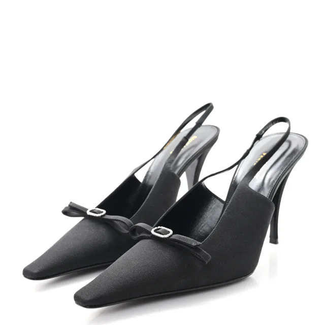 Saint Laurent Crepe De Chine Crystal Bow Slingback Pumps 41.5 Black in Black from FASHIONPHILE, photo 4 of 10