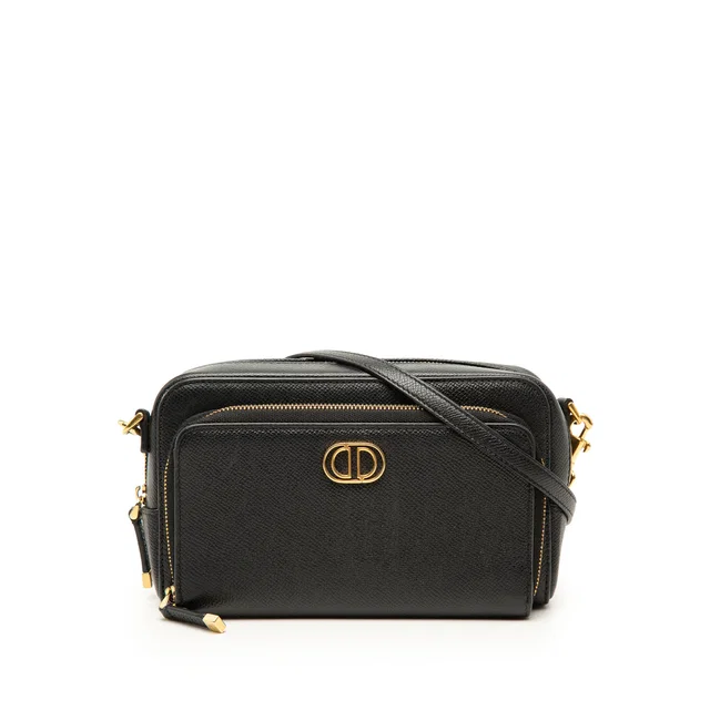 Black Dior Grained Calfskin Caro Double Pouch Crossbody Bag in Black Caviar leather from Designer Revival