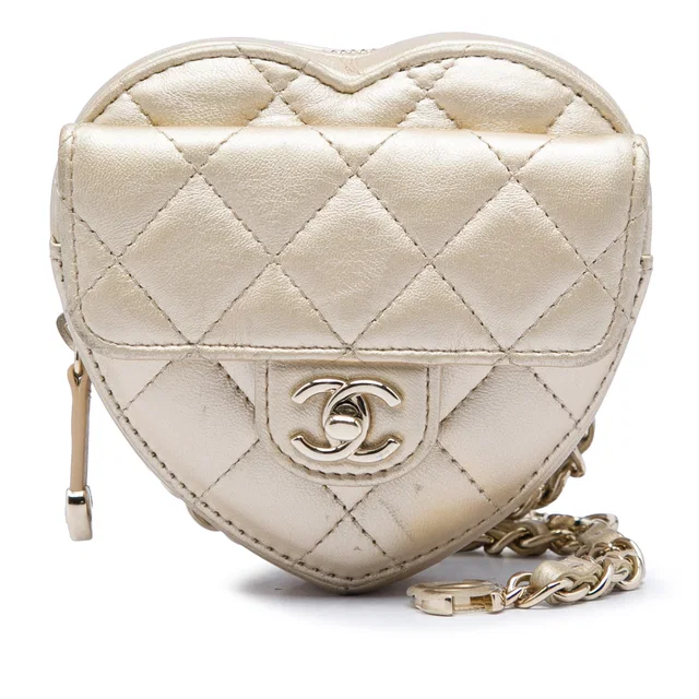 Gold Chanel Mini Metallic Lambskin CC in Love Heart Belt Bag in Gold Lambskin from Designer Revival