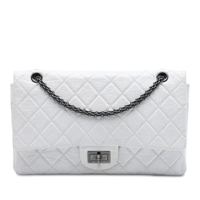 White Chanel Quilted Aged Calfskin Reissue 2.55 Double Flap 227 Shoulder Bag in White Calfskin from Designer Revival