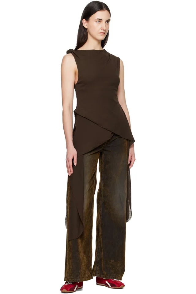 GANNI Brown Marl Mesh Top, photo 4 of 4 from SSENSE