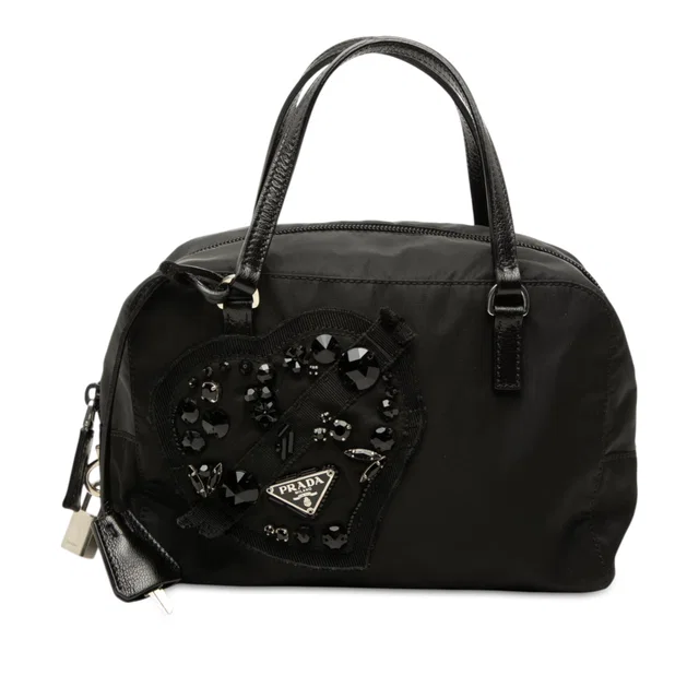 Black Prada Tessuto Evening Heart Handbag in Black Nylon from Designer Revival