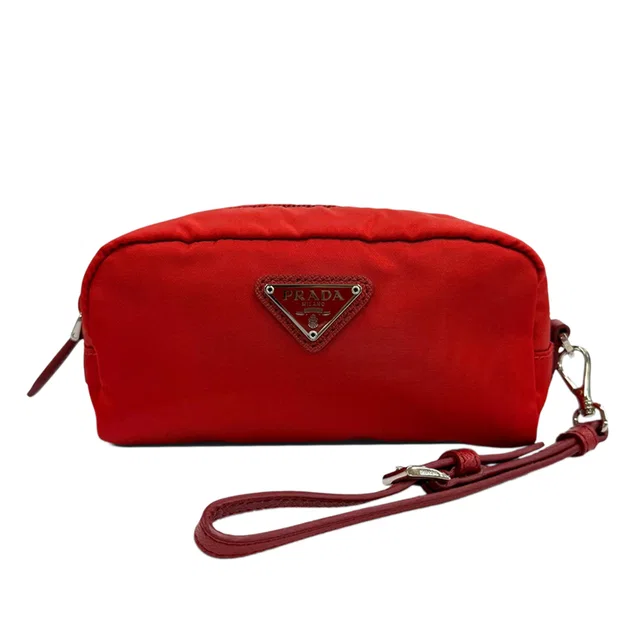 Red Prada Tessuto Cosmetic Pouch in Red Nylon from Designer Revival