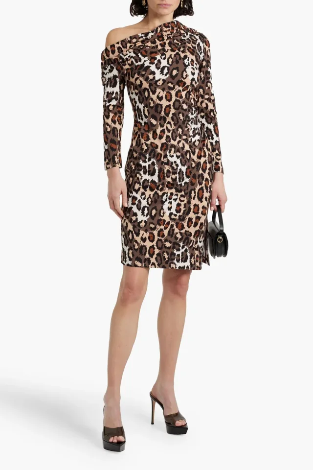 Diane von Furstenberg Perry One-Shoulder Leopard-Print Jersey Dress in Beige, photo 6 of 8 from THE OUTNET