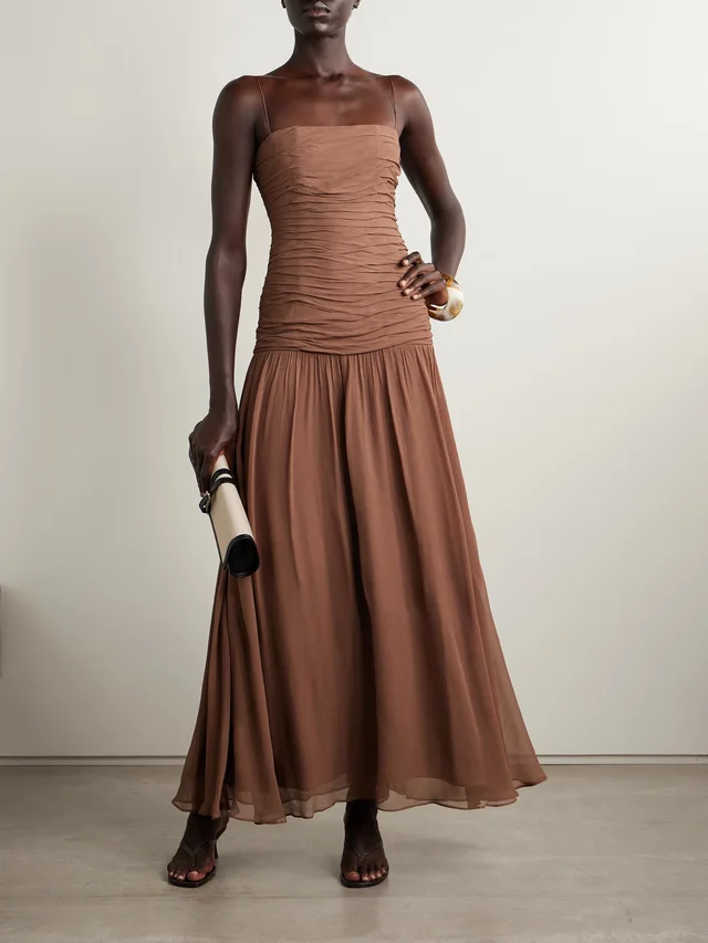 STAUD Dalton ruched gathered crepon maxi dress in Brown, photo 2 of 2 from NET-A-PORTER (Canada)