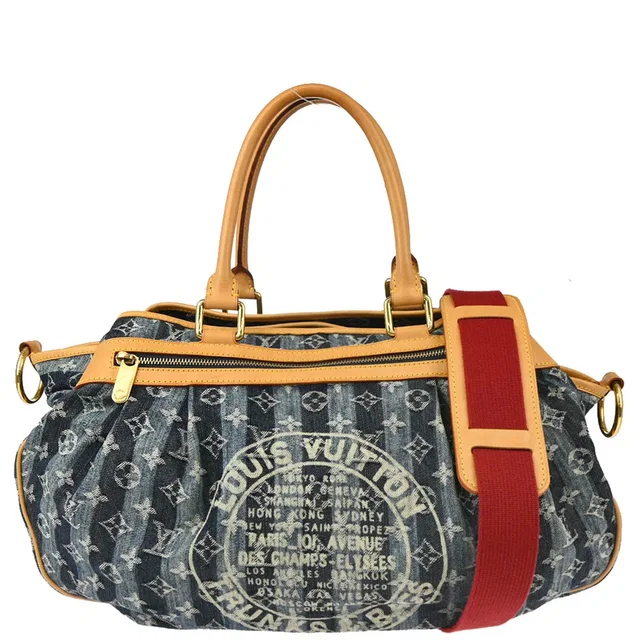 Louis Vuitton 2006 Blue Monogram Denim Cabas Raye GM 2way Shoulder Handbag M95336 in Blue Denim from AMORE Vintage Tokyo
