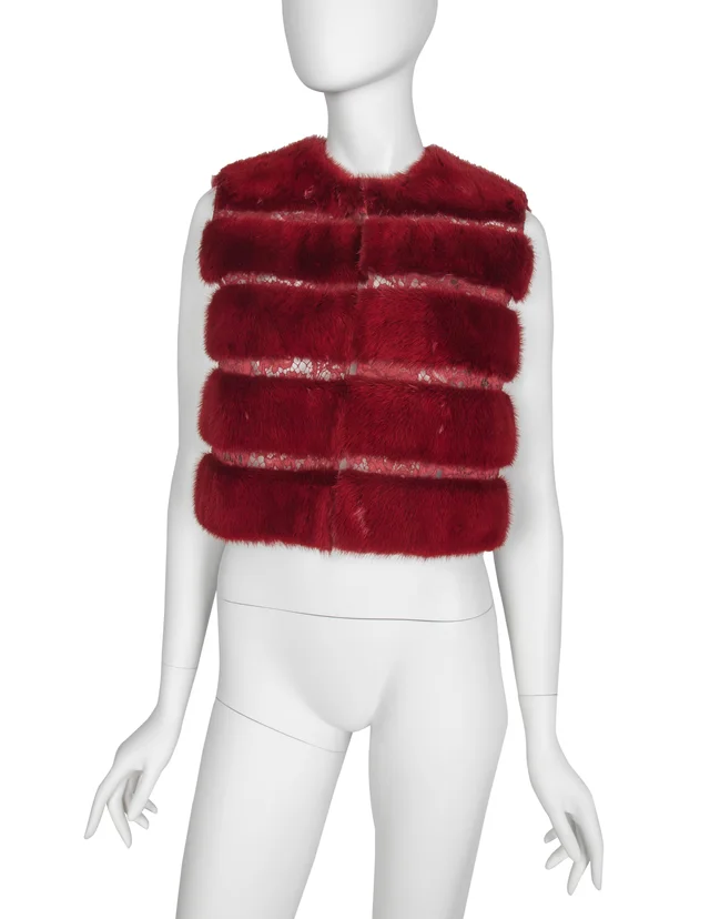 Valentino Garavani c.2015-2016 Burgundy Mink and Lace Cropped Vest in Burgundy from Amarcord Vintage Fashion