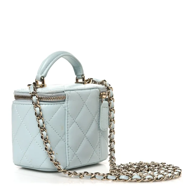 Chanel Quilted Top Handle Mini Vanity Case in Blue Lambskin from FASHIONPHILE, photo 3 of 12