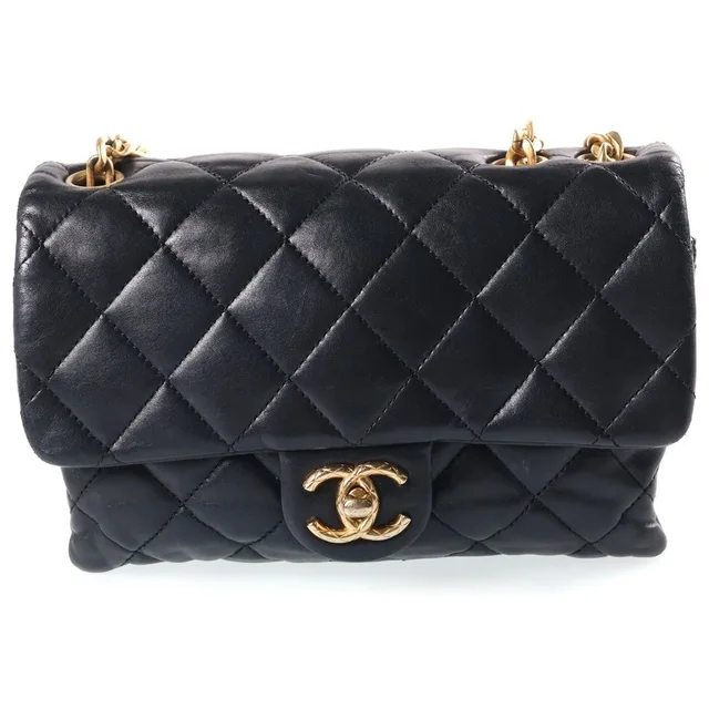 Chanel Quilted 20 S Flap S Chain Mini Shoulder Bag Black Lambskin Gold in Black Lambskin from The Reluxe