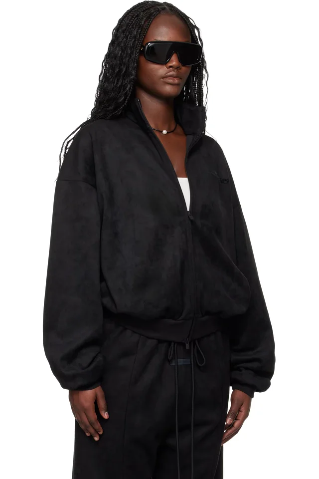 Fear of God ESSENTIALS Black Holiday Faux-Suede Fleece Vintage Track Jacket, photo 2 of 4 from SSENSE