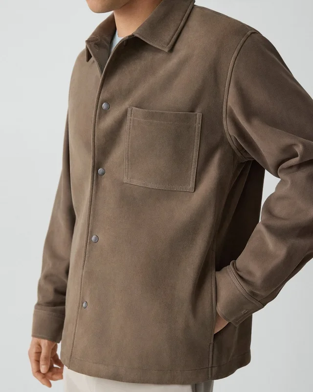 Theory Snap Overshirt in Suede in MOREL, photo 11 of 12 from Theory