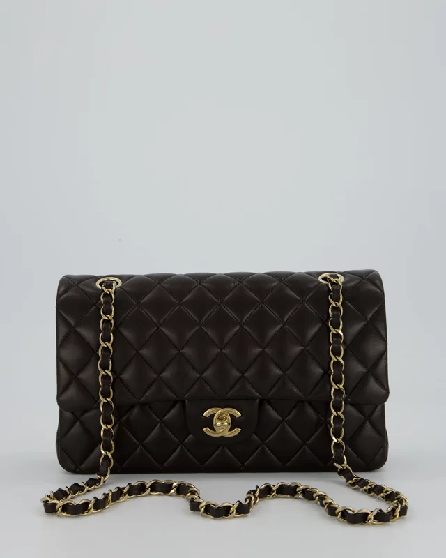 HOT* Chanel Dark Chocolate Classic Medium Double Flap Bag in Brown Lambskin from Sellier