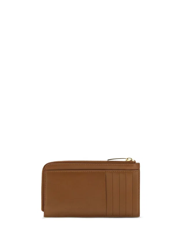 Bottega Veneta Intrecciato Zip Card Holder — Brown Lambskin Leather Wallet in Brown Lambskin from HEWI