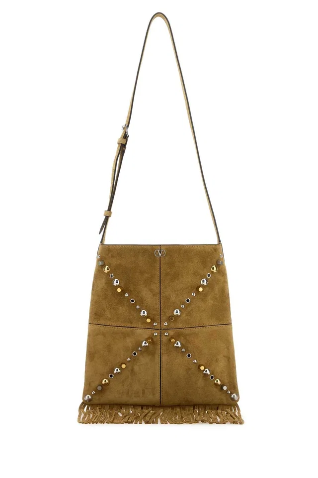 Valentino Garavani Scarf Shoulder Bag — Beige in Beige Suede from HEWI