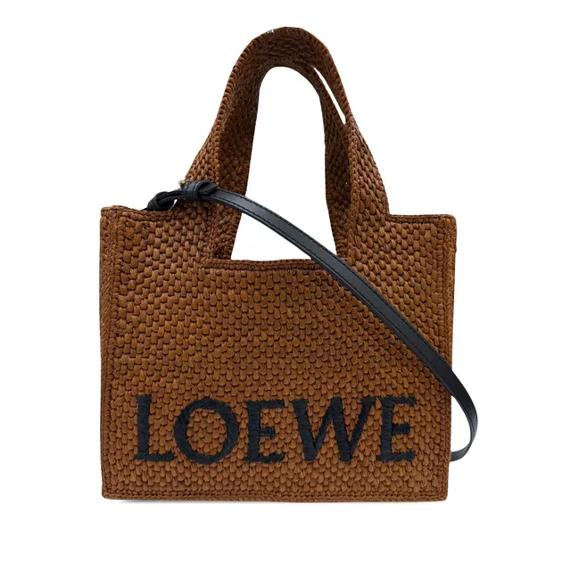 Brown LOEWE Small Raffia Font Tote Satchel in Brown Raffia from Designer Revival