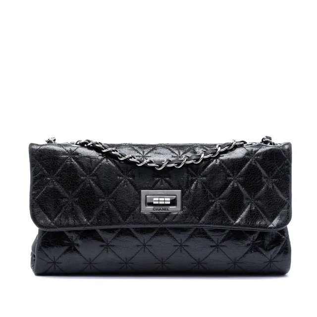 Black Chanel Glazed Crackled Calfskin Mademoiselle Flap Shoulder Bag in Black Calfskin from Designer Revival