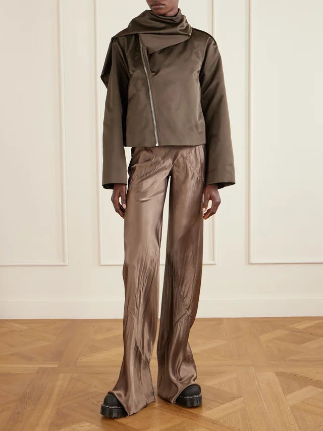 RICK OWENS Cropped Scarf Flight satin-shell jacket - gray - One Size in Grey 100% Polyester, photo 2 of 4 from NET-A-PORTER (Canada)