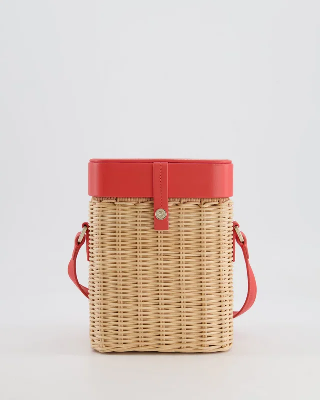 Loro Piana Pink Lambskin Leather and Wicker Crossbody Bucket Bag in Pink Lambskin from Sellier