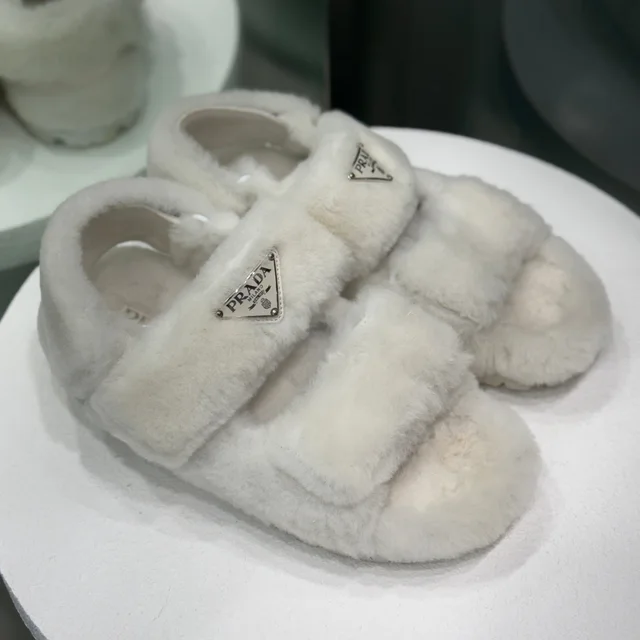 Prada Fluffy Dad Sandals Sz 36 in White from Revivre Luxury Consignment