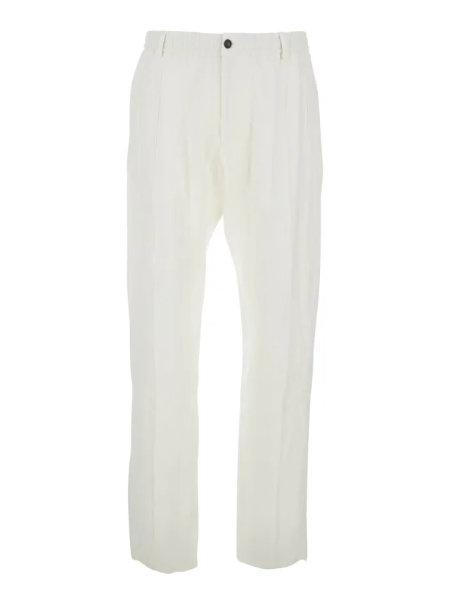 White Linen Elasticated Waist Trousers for Men in White, image 1 of 1 from Gaudenzi Boutique