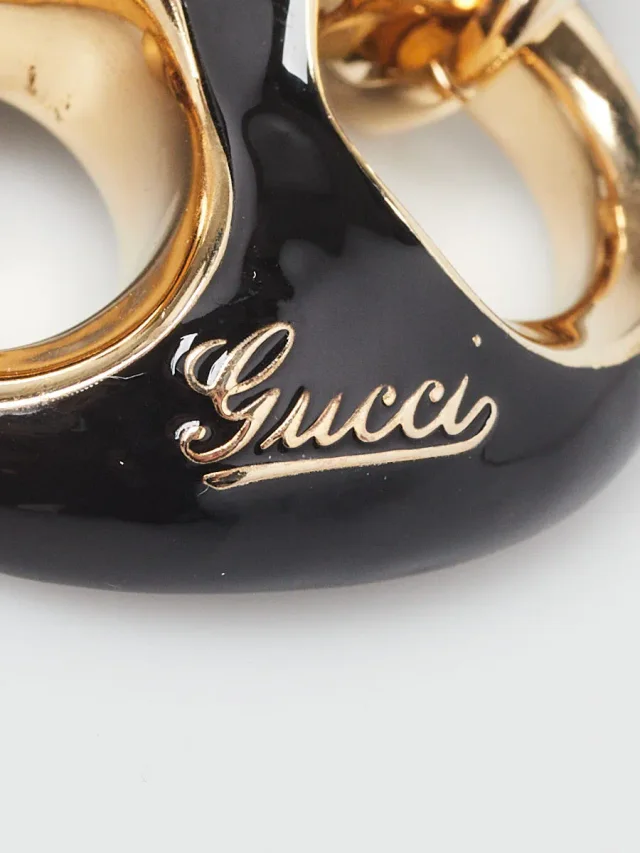 Gucci Goldtone Metal and Black Enamel Marina Chain Link Bracelet Size L in Black from Yoogis, photo 4 of 6