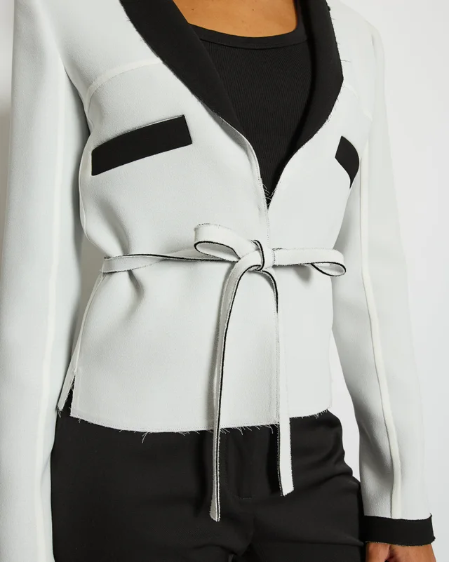Chanel 14S Pale Grey and Black Trim Jacket with Belt and CC Button Details Size FR 34 (UK 6) in Black from Sellier, photo 2 of 2