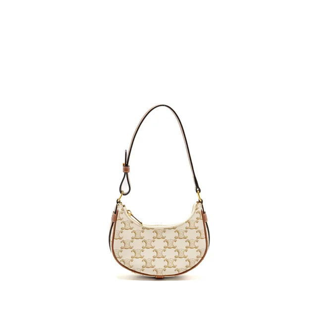 Celine Mini Ava Bag Triomphe Canvas/Calfskin White/brown GHW in Brown Calfskin from EMIER