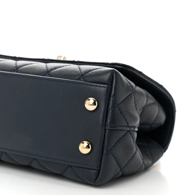 Chanel Quilted Extra Mini Rainbow Coco Handle Flap Navy Blue in Navy Goatskin from FASHIONPHILE, photo 10 of 11