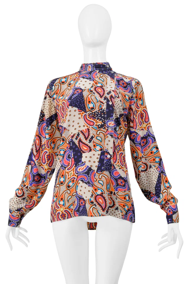 Miu Miu Multicolor Paisley Long Sleeve Blouse Top in Multicolor Silk from Resurrection Vintage