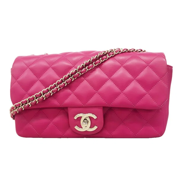 Chanel Shoulder Bag Quilted Lambskin Pink Silver in Pink Lambskin from The Reluxe