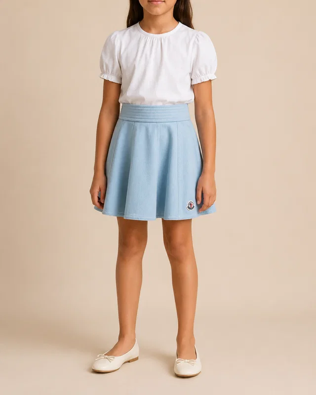 Moncler Kids Light Blue Denim Skirt with Logo Detail Size 8 years in Blue Denim from Sellier