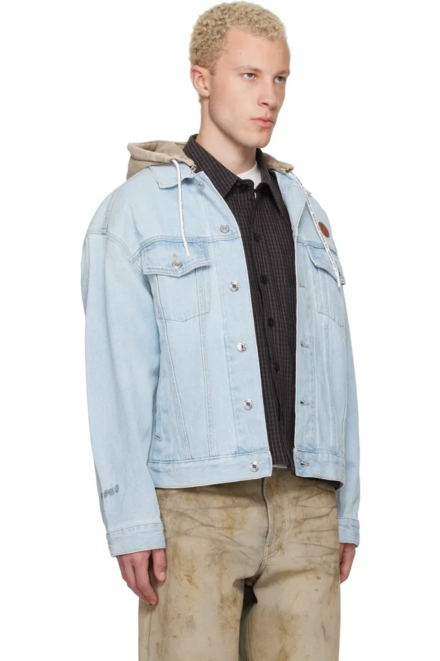 AAPE by A Bathing Ape Blue 'AAPENOW' Moonface Hooded Denim Jacket, photo 2 of 4 from SSENSE