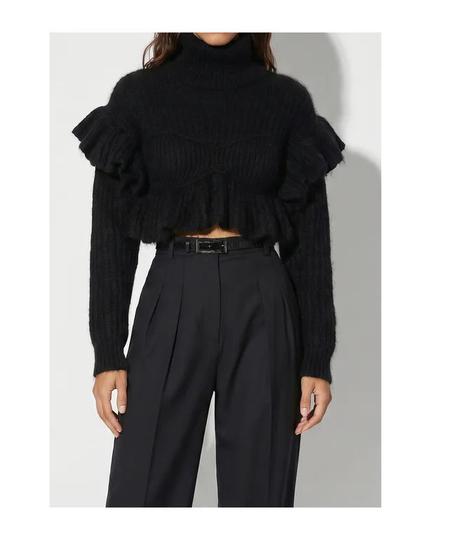 Elisabetta Franchi Ruffled Cropped Knitted Sweater, photo 2 of 3 from SENSER