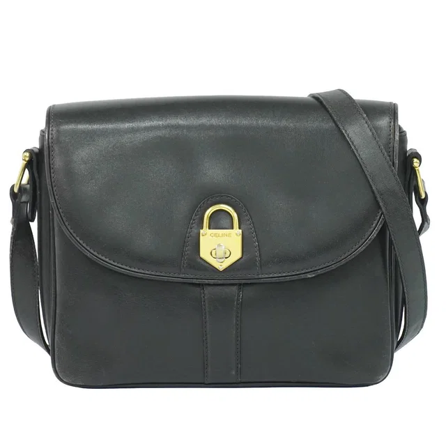Celine Leather Shoulder Bag Pochette Black in Black Leather from The Reluxe