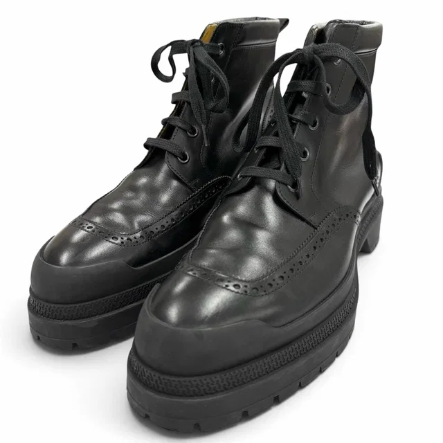 Hermès Bottillons Leather Chip Perforation Lace-up Boots Black in Black Leather from The Reluxe