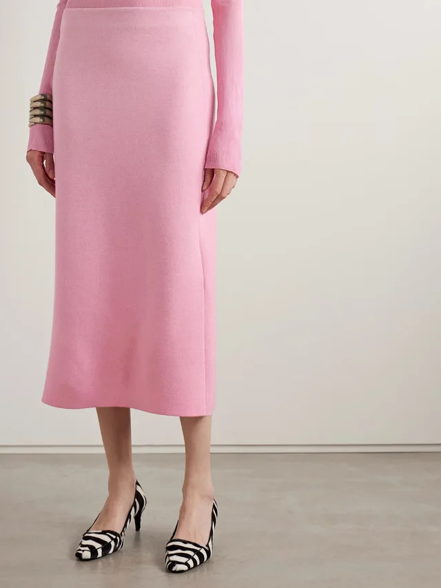 KHAITE Patri wool midi skirt in pink 95% Wool 5% Polyamide, photo 3 of 5 from NET-A-PORTER (Canada)